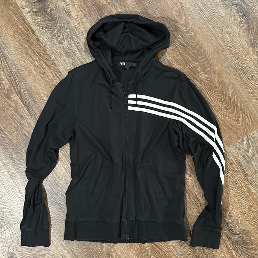 Y-3 Black Hoodie with White Stripes